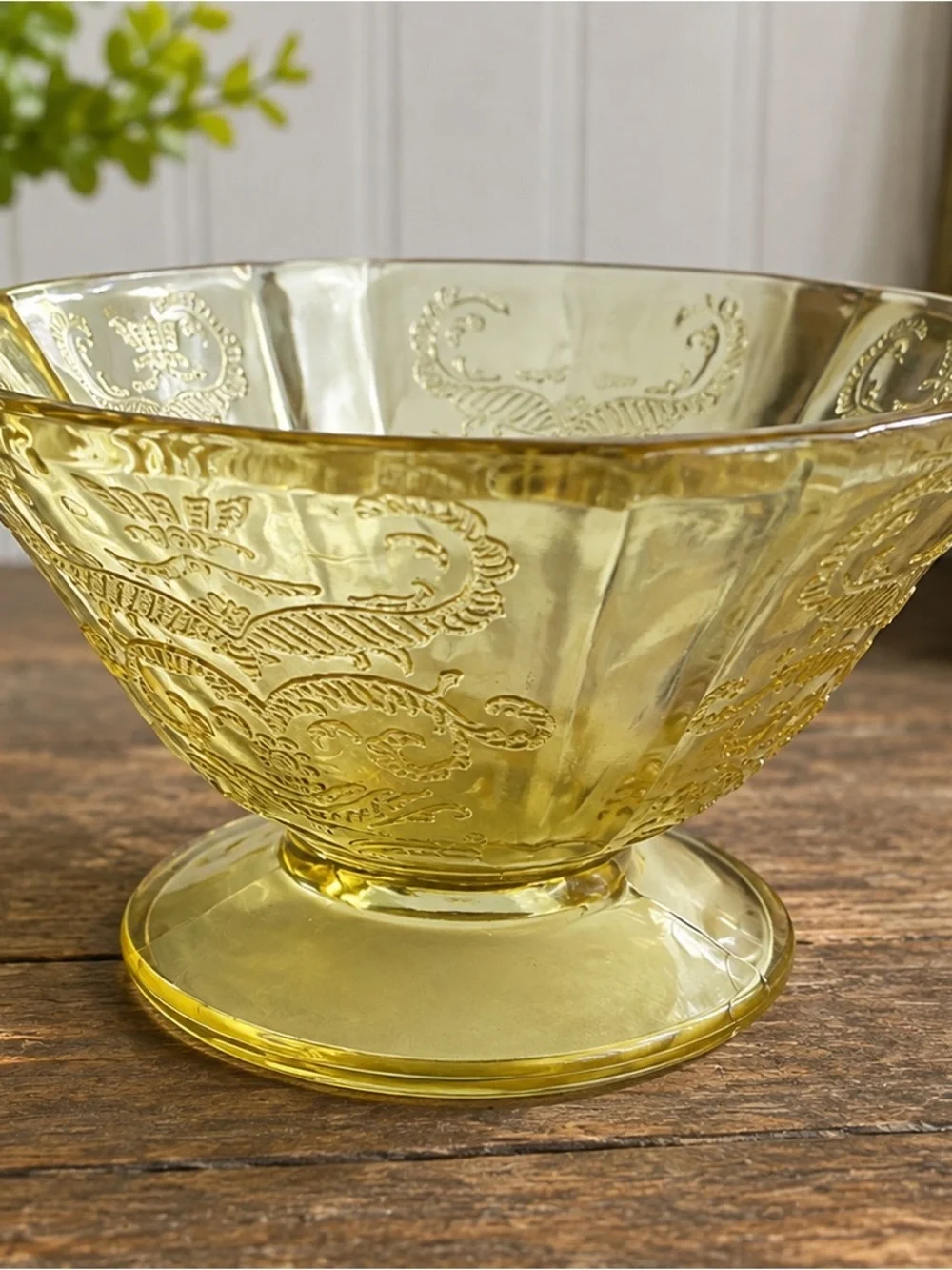Vintage Amber Pressed Glass Footed Sherbet Dessert Bowls Set of 2 Floral Scroll
